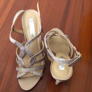 Gorgeous satin and rhinestone heels. Almost new!!Only worn once for one hour!